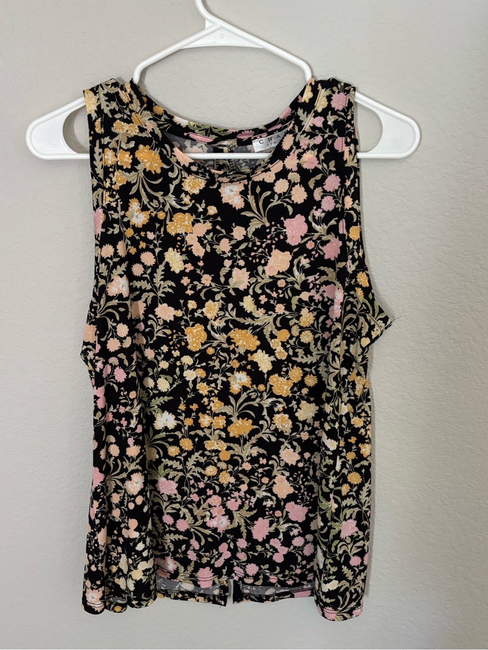 NWOT - Chaus Black Floral Tank Top with Pink & Yellow Blooms - M
